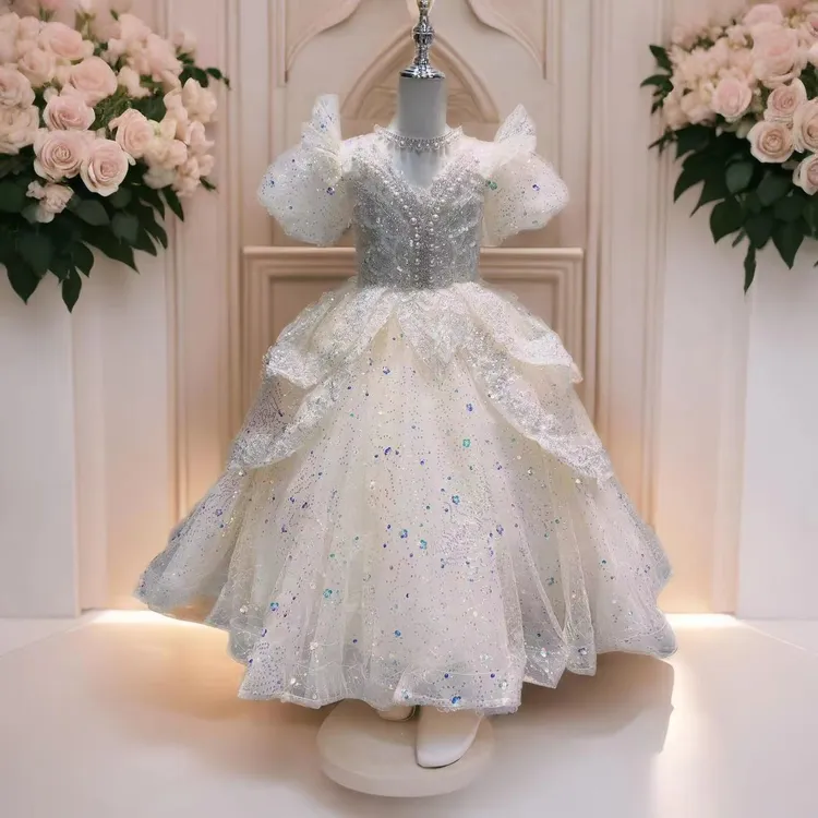 太阳女神 中大女童闪亮主持人晚礼服裙生日六一钢琴表演蓬蓬纱裙