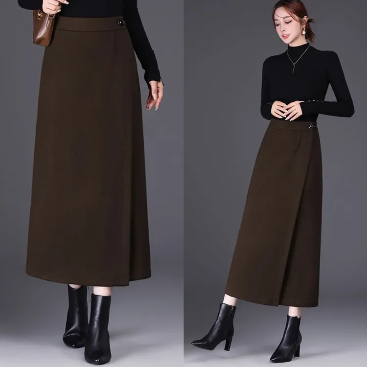 一片式毛呢半身裙女秋冬2025新款流行高腰显瘦气质中长款包臀长裙
