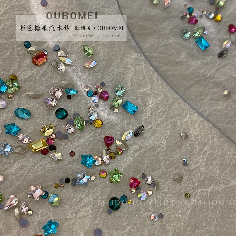 网红美甲水钻彩色糖果汽水钻尖底异形彩钻小猴子混装指尖指甲装饰