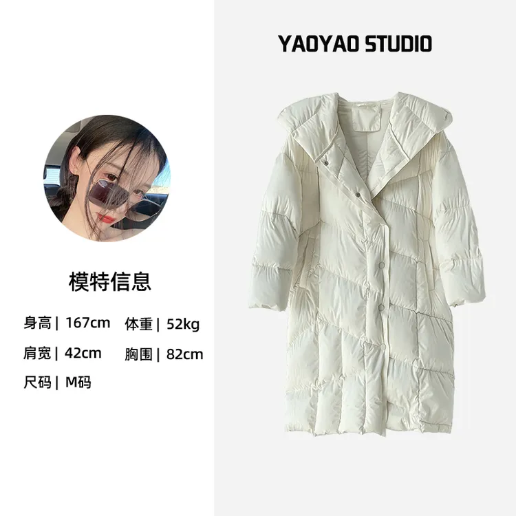 时尚保暖长款羽绒服休闲冬季连帽简约女士百搭设计师韩版外套