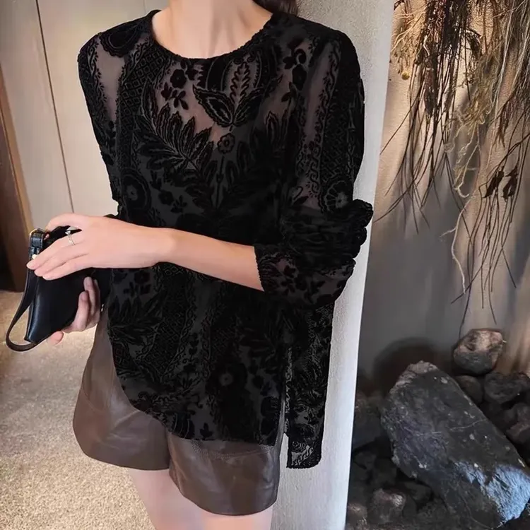 春季上新 欧货打底衫2025新款女装气质小众高级感丝绒植绒上衣潮
