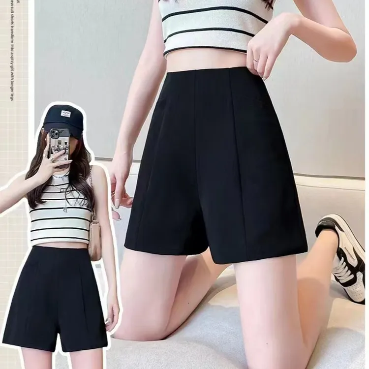 短裤女夏款爆款2025新款有口袋高腰西装黑色百搭显瘦阔腿版型四分