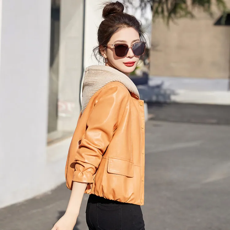 小个子时尚皮衣外套女短款2025新款春秋季显瘦气质连帽机车皮夹克