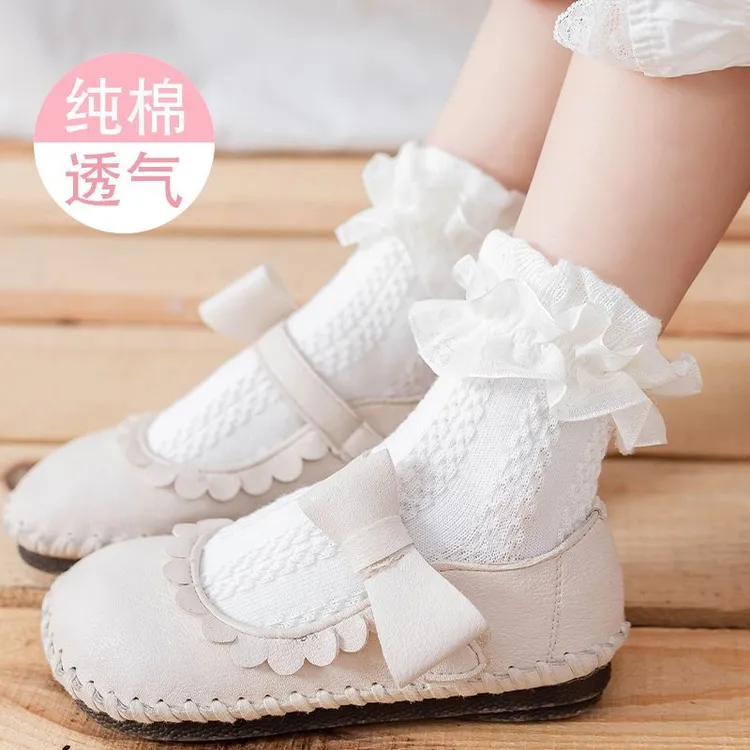 女童袜子春秋款宝宝公主袜蕾丝儿童花边袜小女孩白色舞蹈袜冬棉袜