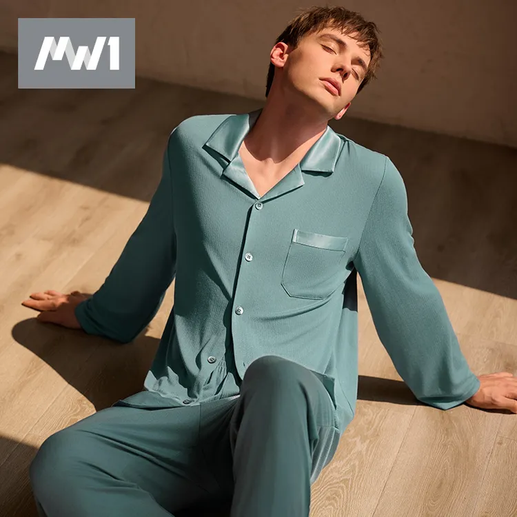 MW1男士秋冬丝柔暖意睡衣桑蚕丝小翻领休闲家居服厚套装108