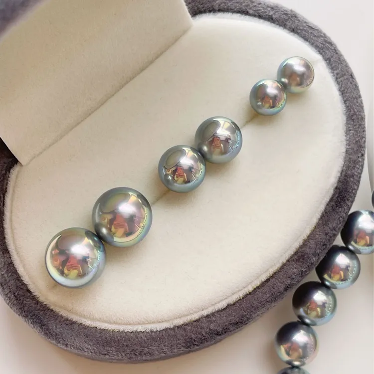 925银仿珍珠耳饰 蓝调灰珠强光轻奢气质时尚百搭简约女士耳钉1384