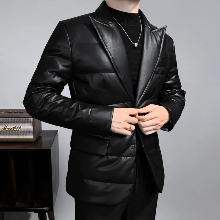 时尚男士新款羽绒服爆款2024新款秋冬休闲潮流戗驳领西服外套男款