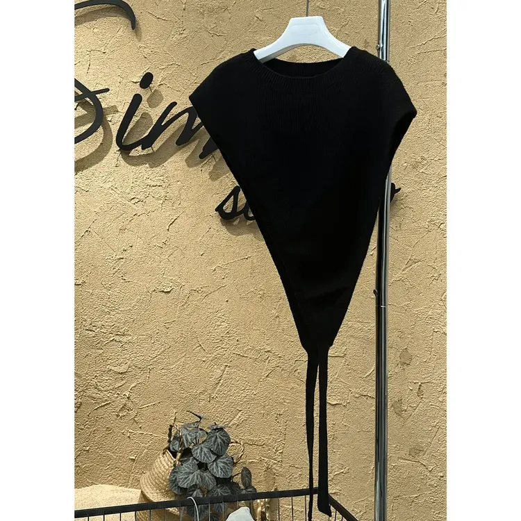 气质披肩时尚百搭斜肩披肩设计款披肩式套头针织马甲休闲黑色T704