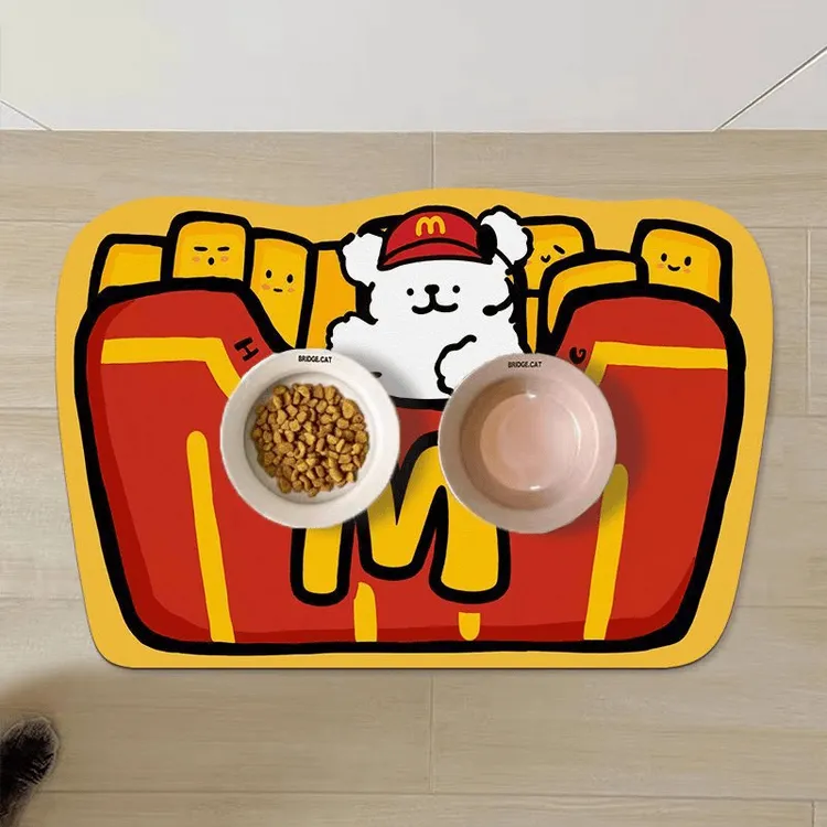 猫狗宠物通用硅藻泥餐垫卡通线条挂式吸水防油家用易打理耐脏防滑