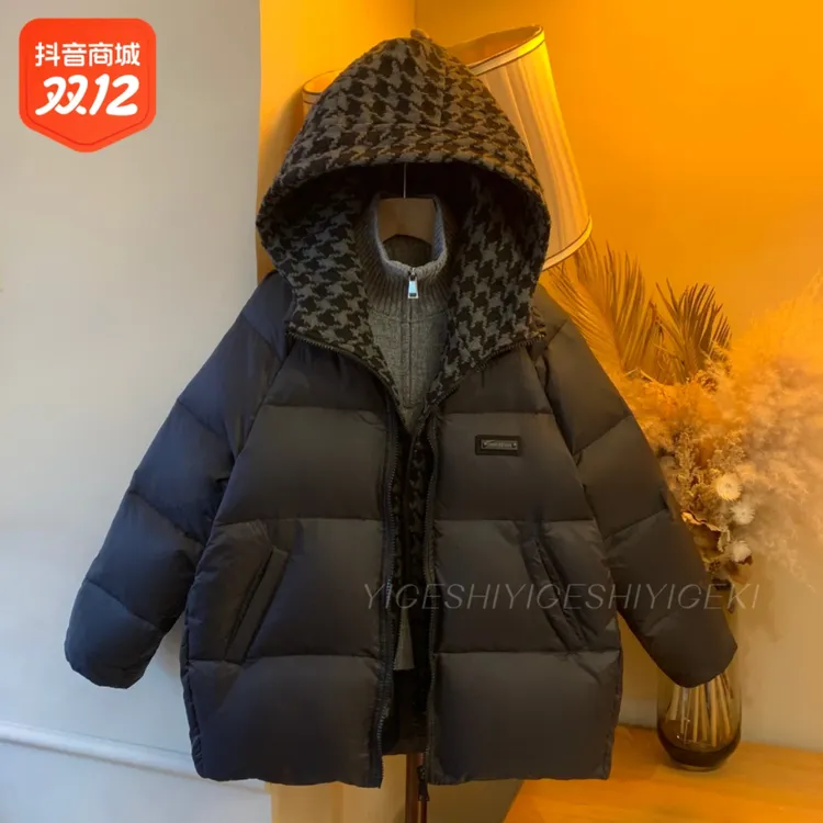 男童羽绒服25年新款儿童拼色连帽加厚保暖外套中大童洋气小童冬装