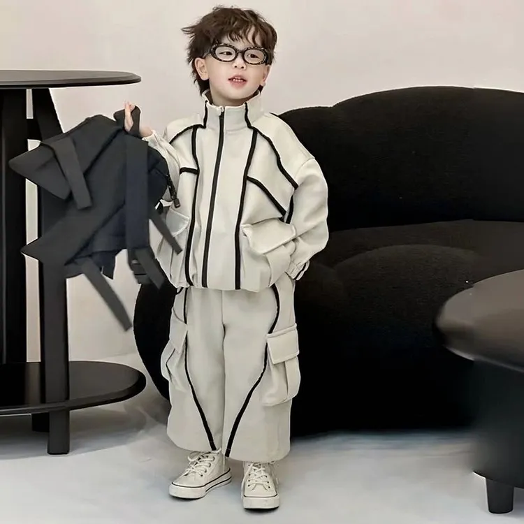 男童工装套装2025新款儿童装休闲运动衣服宝宝炸街时尚帅气两件套