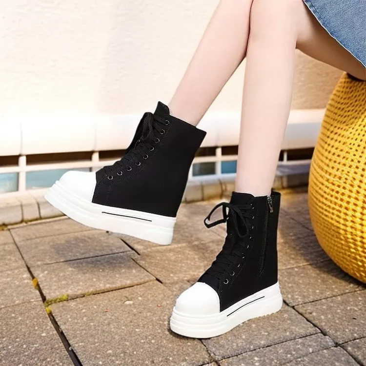 韩版帆布鞋女16CM厚底内增高私人定制超轻高跟加绒14CM小个子福音