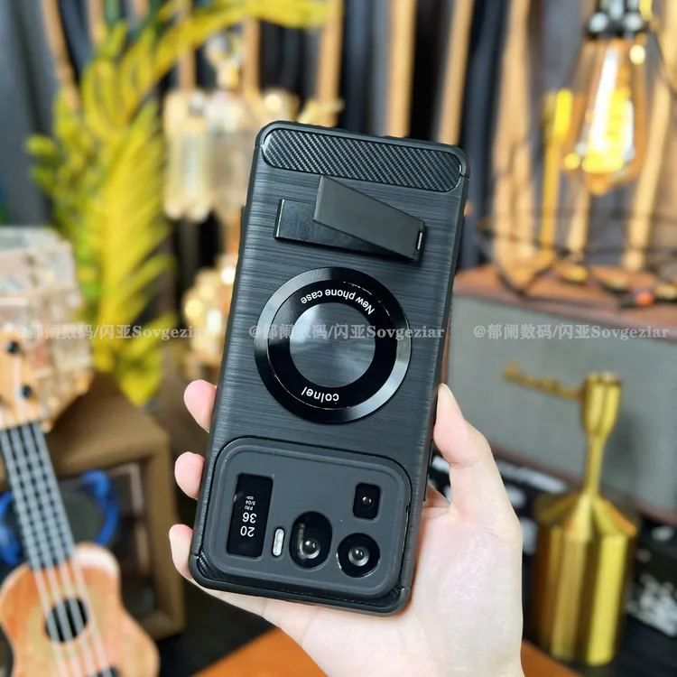 【碳纤维拉丝纹+金属一字支架】适用于小米11 Ultra手机壳防摔