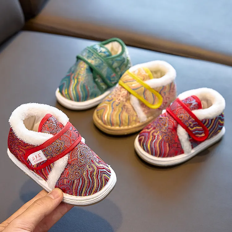 儿童手工二棉鞋中式1-5一周岁2鞋子加厚新年唐装宝宝棉花冬季M315