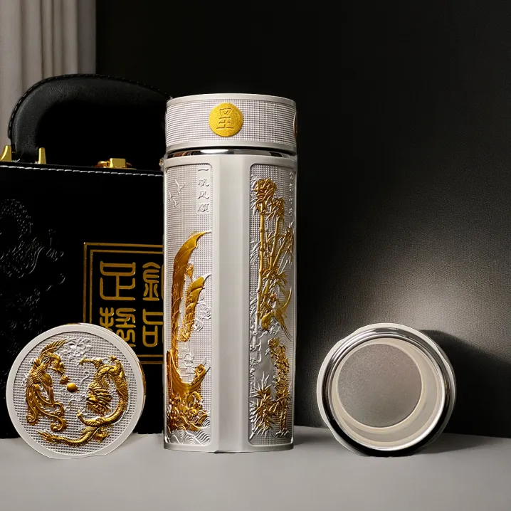 高品质龙凤呈祥银杯子便携高档创意防烫大容量茶水杯银离子保温杯