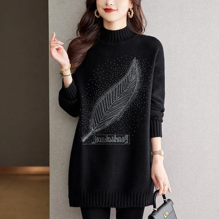 秋冬新款中长款宽松遮肚子大码配大衣内搭半高领针织打底衫毛衣裙