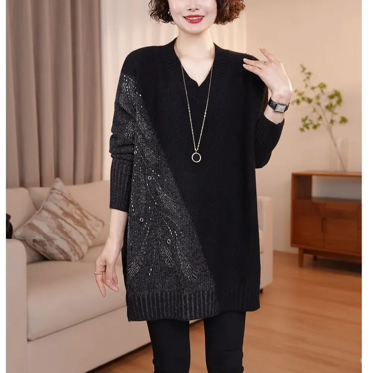 韩版大码遮肚休闲时尚内搭女秋冬新款中长款加厚打底针织毛衣上衣