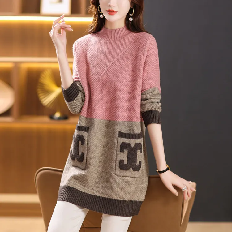 秋冬新款半高领加厚打底衫女秋冬季胖MM加肥加大码遮肚条纹毛衣