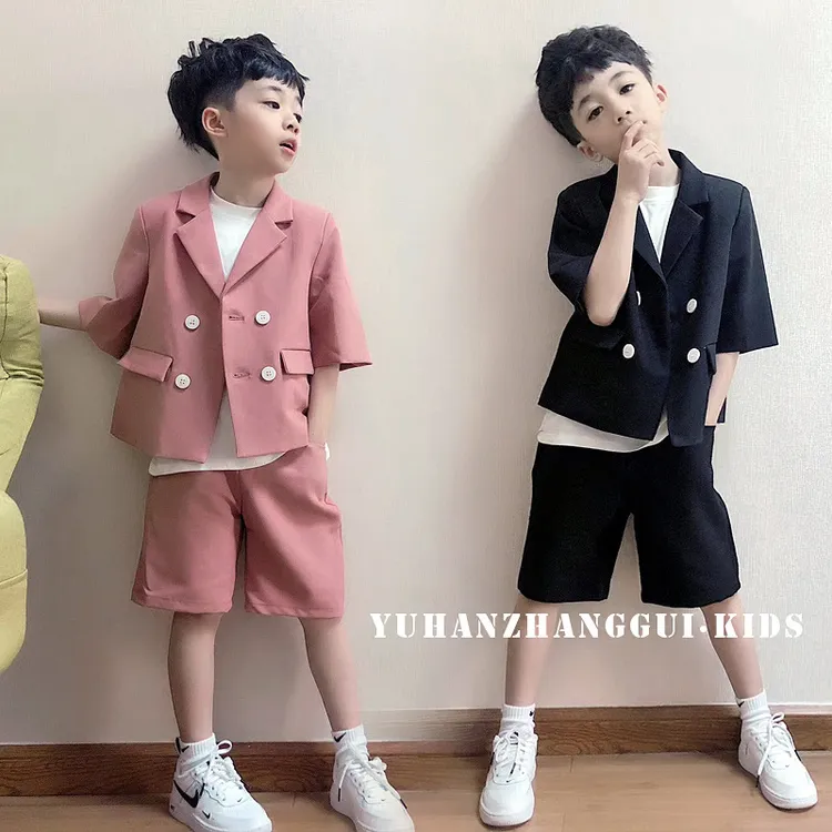 【沫沫家】夏季新款童装男女童儿童小西装花童演出礼服三件套