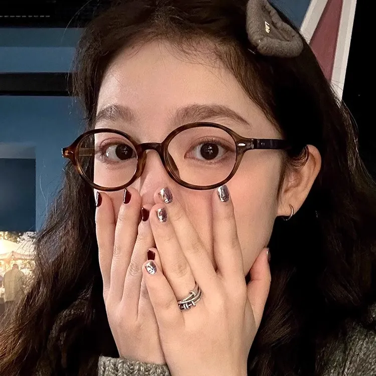 网红复古玳瑁色眼镜框女防蓝光可配度数书呆子小框平光近视眼镜架