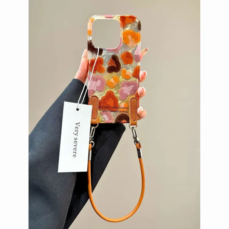 日韩豹纹撞色手绳适用16promax苹果15手机壳iPhone14新款13防摔潮