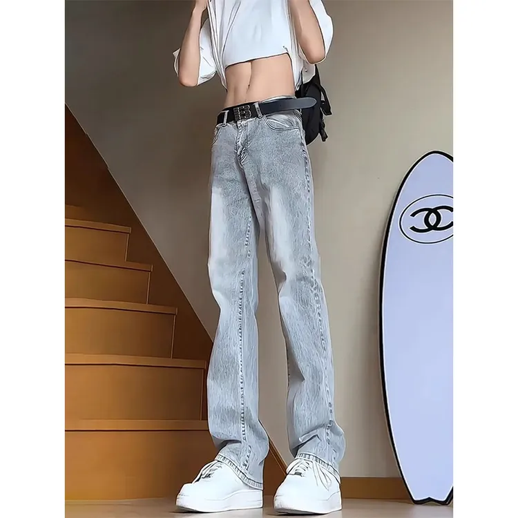 cleanfit烟灰色牛仔裤男款秋季美式高街vibe直筒裤修身显瘦微喇裤