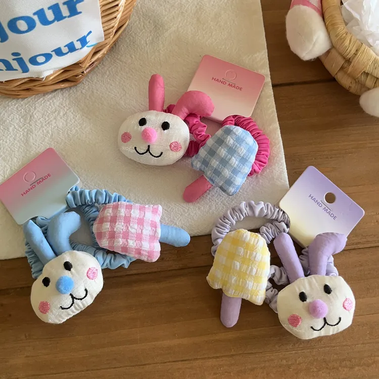 韩系可爱布艺小兔蘑菇发圈高弹力扎发绳趣味甜美