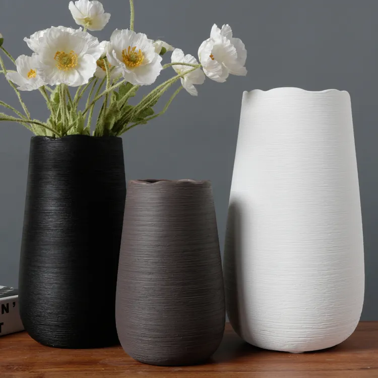 陶瓷插花现代简约水养摆件客厅黑白色干花器北欧式鲜花餐桌大花瓶