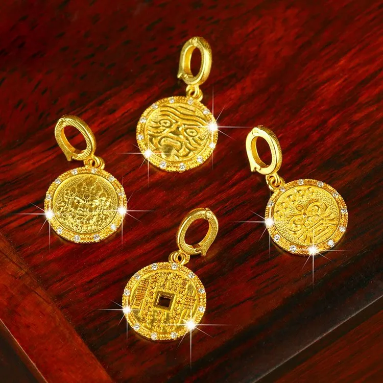 铜合金吊坠 黄财神挂饰扎基拉姆黑天圆牌吊坠钱币款项链饰品百搭