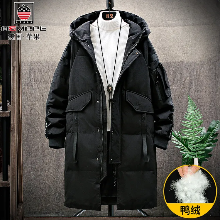 美国苹果冬季2025新款羽绒服男士加厚保暖外套中长款白鸭绒防寒服