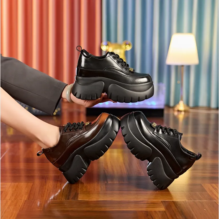 【红姐推荐】内增高百搭英伦小皮鞋高跟系带女鞋厚底玛丽珍9886-16