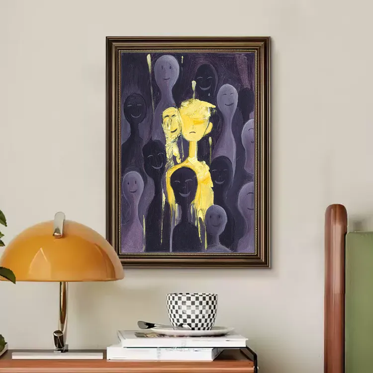 《面具》【原创油画复刻】超现实 黑色 酷玩轻奢挂画 客厅卧室书房