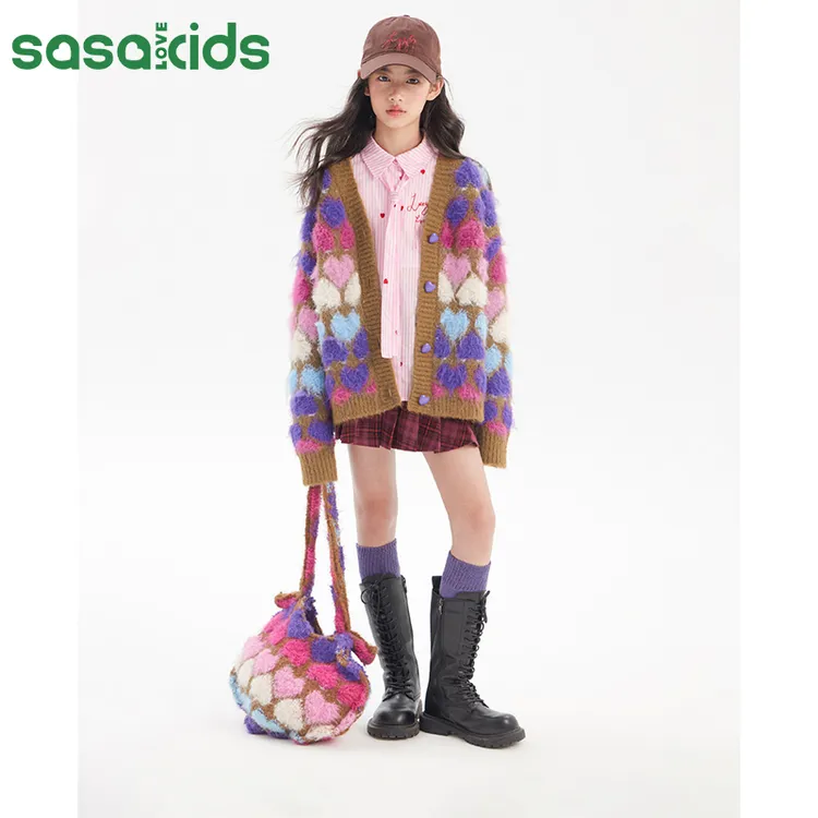 sasakids【焦糖彩虹棉花糖开衫】长驼蓬松保暖休闲复古感毛衣