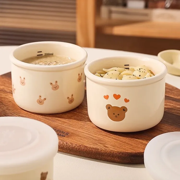 ins宝宝辅食碗 婴儿学吃饭陶瓷保温便携硅胶叉勺儿童自主进食餐具