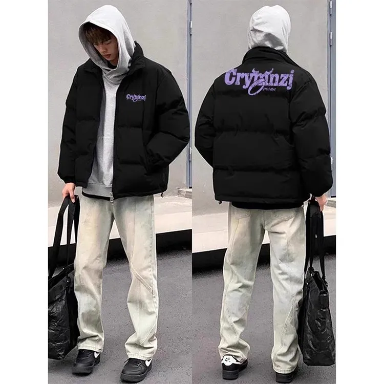 黑色美式工装羽绒棉服男款冬季轻薄潮牌面包服外套cleanfit厚棉服