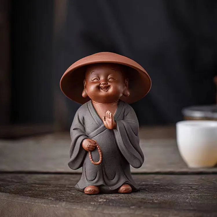 创意行者小和尚茶漏紫砂小沙弥茶宠摆件复古手工茶道过滤全陶茶滤