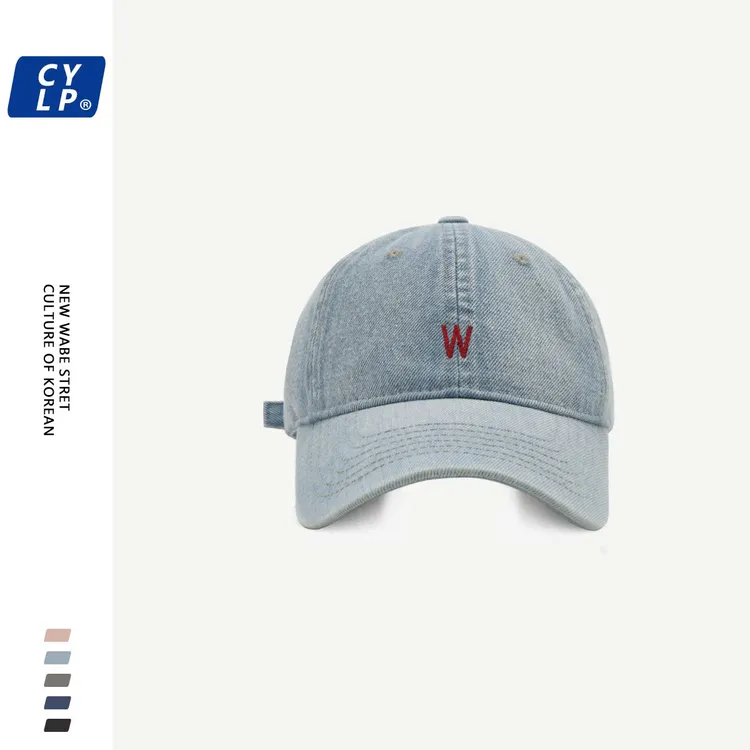 ins时尚简约W字母刺绣水洗牛仔棒球帽情侣百搭韩版鸭舌帽女显脸小