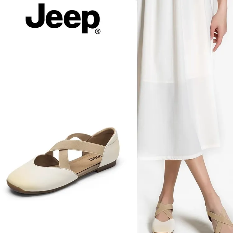 Jeep吉普玛丽珍运动鞋软底鞋百搭小皮鞋子女2024新款爆款包头凉鞋
