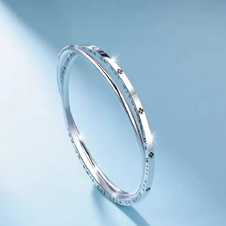 足银手镯 足银9999纯银双环四叶草手镯女闭口年轻款轻奢实心镯子