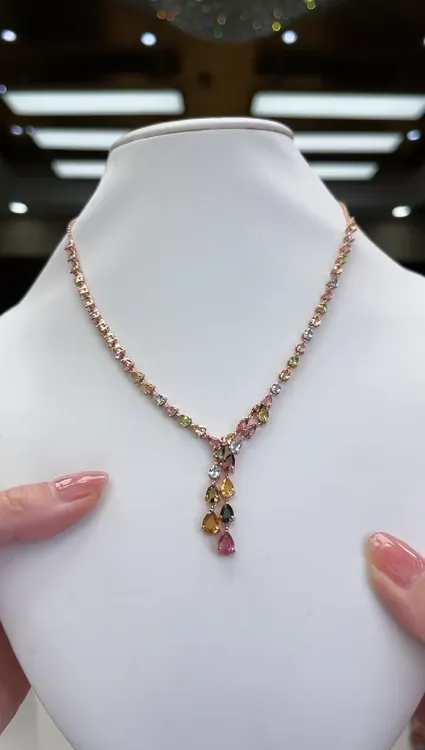 01102133碧玺/银S925镶嵌碧玺项链多样性发货