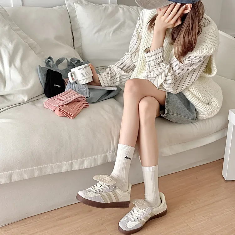 W010鲨鱼裤配的袜子女秋冬中筒袜外穿堆堆袜长袜潮款棉袜长筒袜