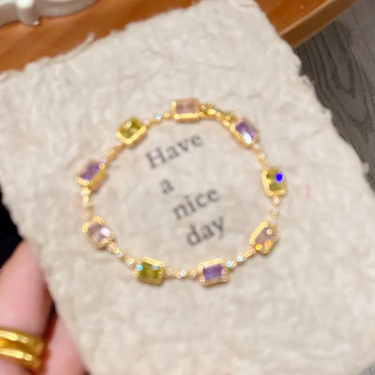 铜合金手链 小众时尚彩色方糖锆石手链百搭气质复古设计感手饰女