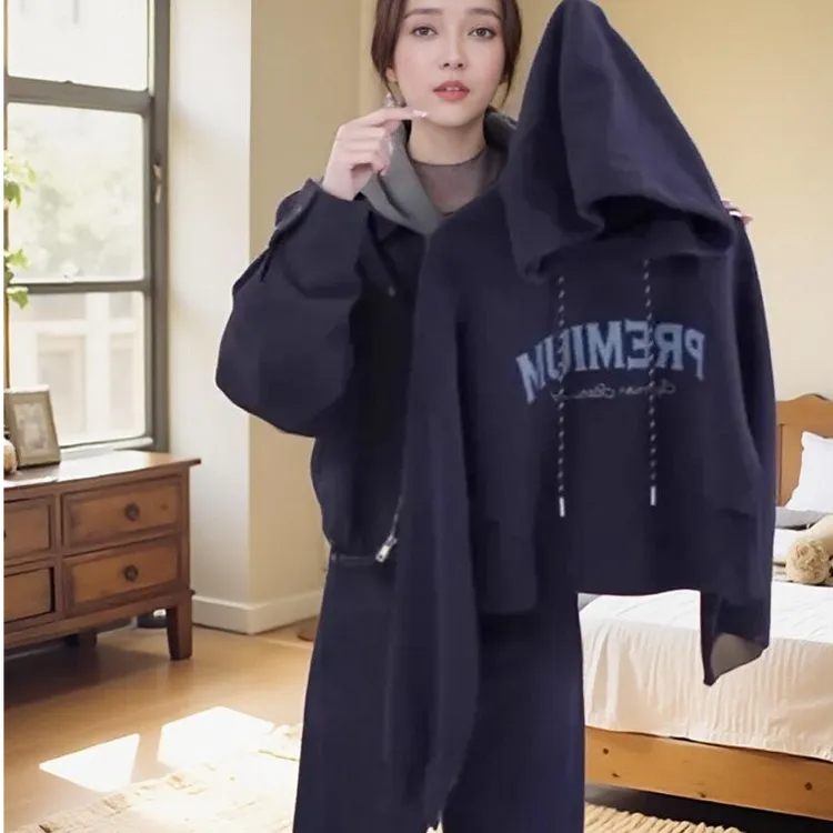 字母连帽卫衣春秋2025新款美式宽松复古外套小个子短款上衣