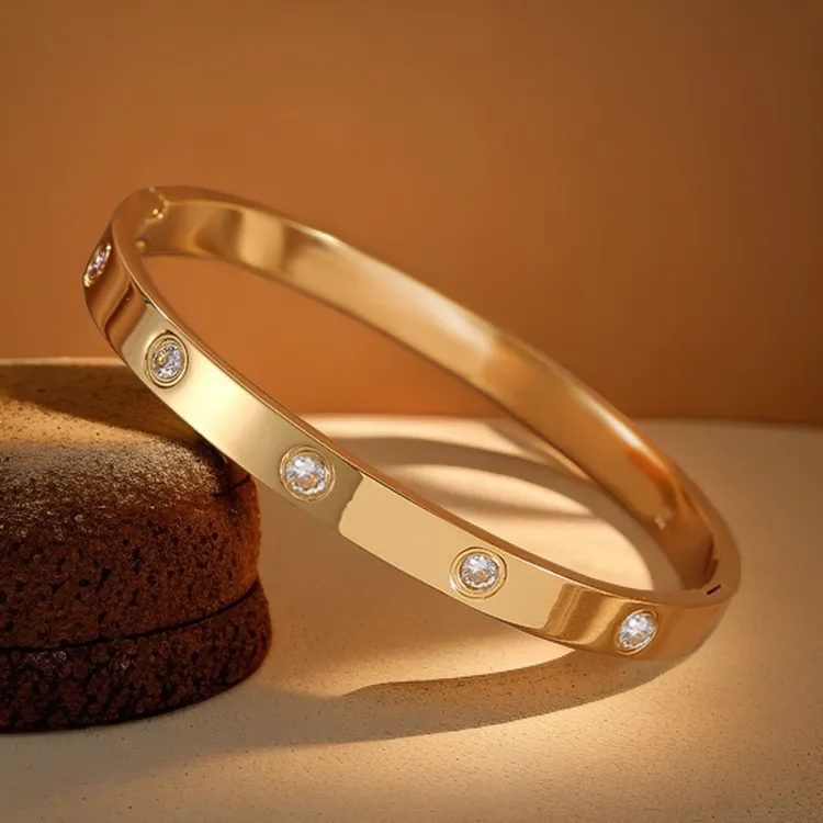 【HUANYU】镀K金 手镯轻奢百搭简约经典金色情侣款