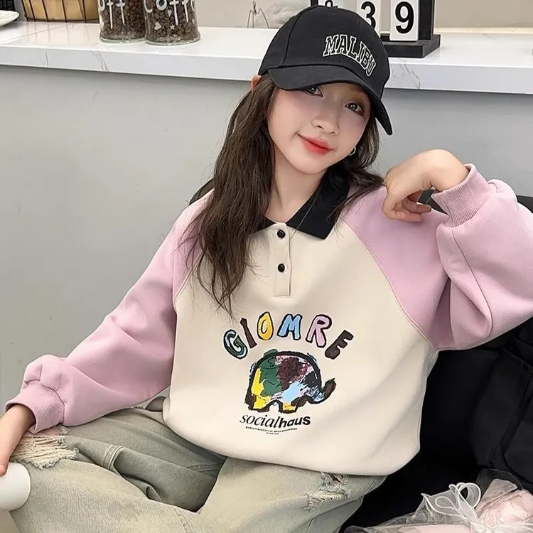 女童秋装卫衣2025新款女大童早秋POLO领上衣女孩秋装儿童翻领衣服