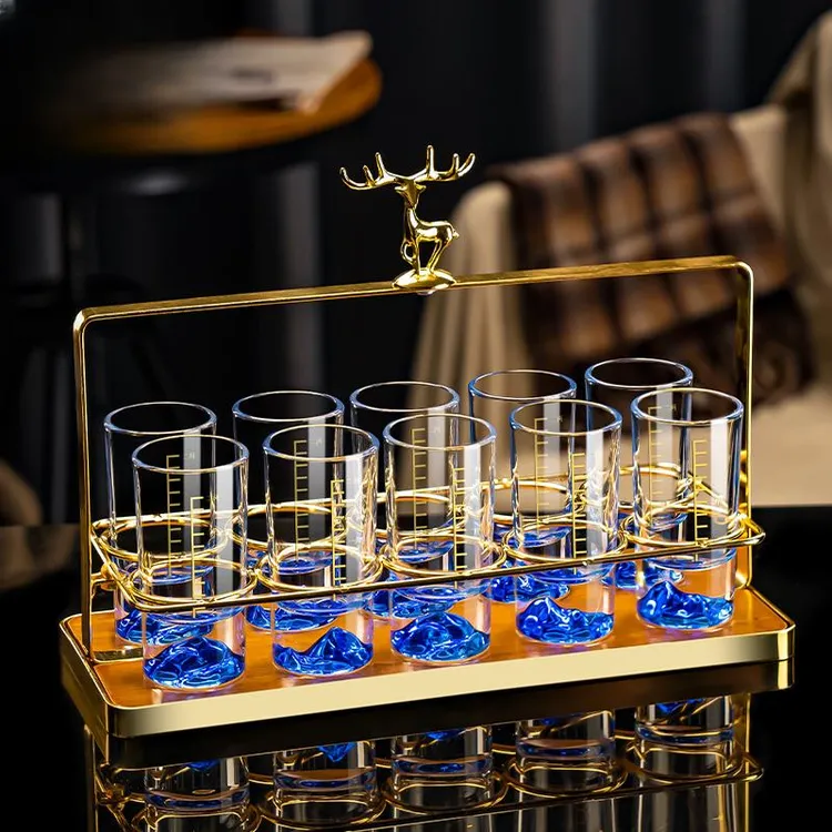 一两二两蓝山白酒杯套装轻奢水晶玻璃刻度分酒器酒盅饭店家用酒具