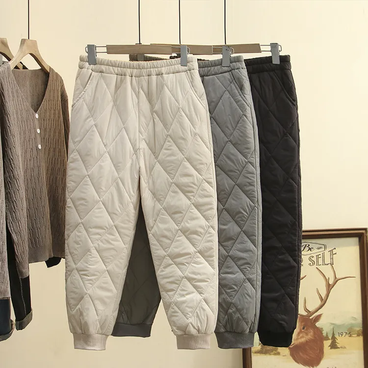 大码女装秋冬胖mm松紧腰棉裤女宽松防寒保暖束脚裤加肥加大裤子冬