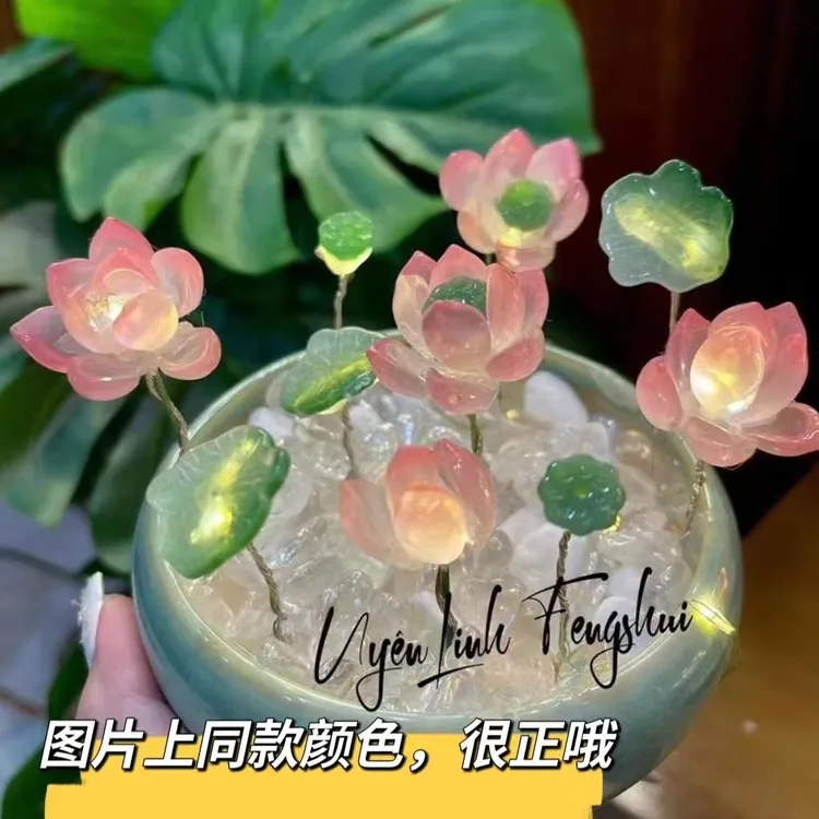 荷花小夜灯中秋节手工diy材料包自制莲花琉璃摆件送女友创意礼物