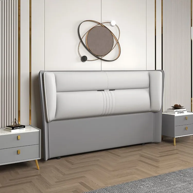 实木一体单独落地单买家用主卧北欧床靠背实木床头软包床头