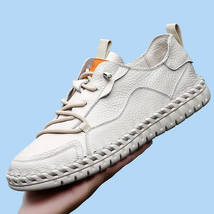 头层牛皮镂空透气休闲夏季男士板鞋潮流小白鞋耐磨软底时尚百搭